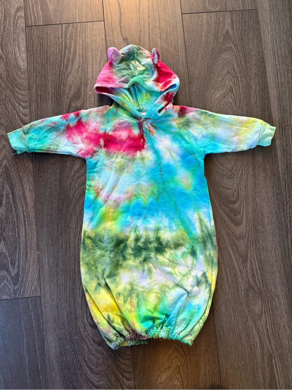 Tie-Dye Hooded Baby Sleep Sack with Ear Details - Multicolor